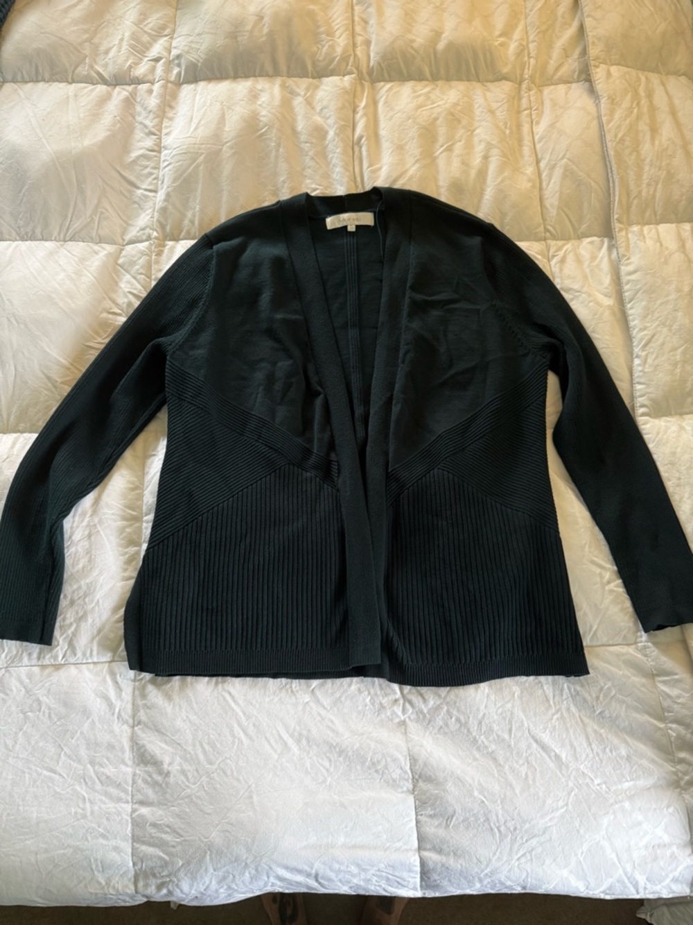 Verve Ami Green Open-Front Ribbed Cardigan